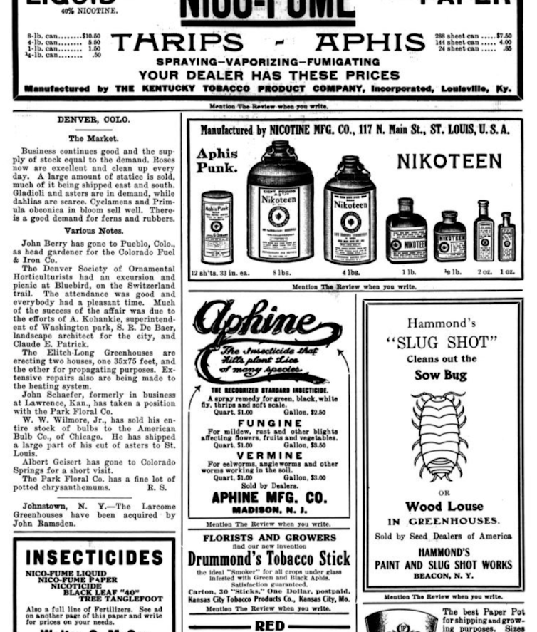 Publicité pour des pesticides à base de nicotine, The Florists’ Review, novembre 1917